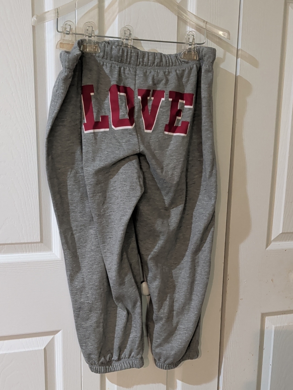 Women's Grey Sweatpants with Pink "LOVE" Print